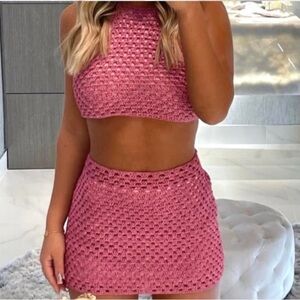 White Fox Boutique Pink Shimmer Mini Skirt Set Size Xs/S